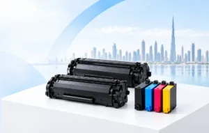 Toner and ink cartridges with Dubai skyline-SOS IT Trading