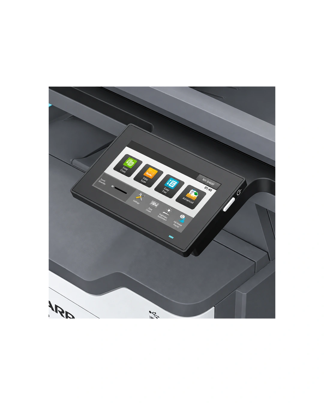 Sharp MX-B468F Angled Touchscreen View | Dubai, UAE Angled touchscreen detail of the Sharp MX-B468F printer, Dubai, UAE