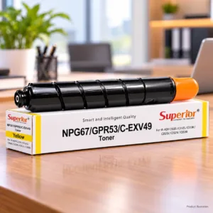 Superior C-EXV 49 Yellow toner cartridge and box for Canon printers
