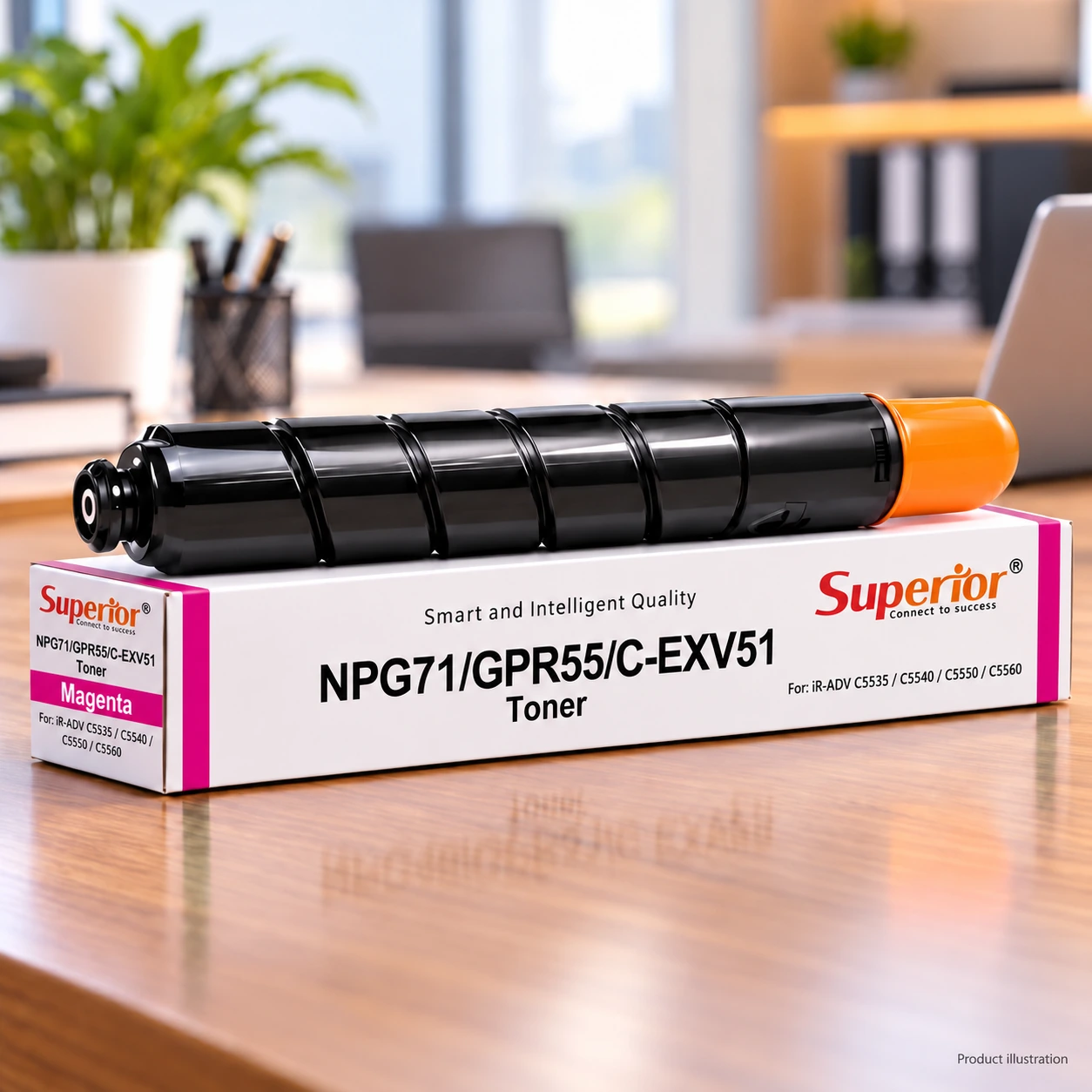 Superior C-EXV 51 Toner Magenta for Canon Superior C-EXV 51 Magenta toner cartridge and box for Canon printers