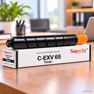 Superior C-EXV 65 black toner cartridge with matching box on an office desk