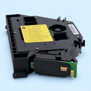 Angled view of Canon IR 2520 Laser Unit displaying electrical interface board and alignment pins