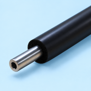 Macro close-up of Canon C256i Primary Charge Roller conductive shaft terminal and rubber coating edge