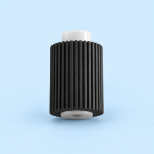 Superior Sharp NROLR1541FCZZ paper feed separation roller horizontal side view showing ribbed rubber surface and white plastic hub